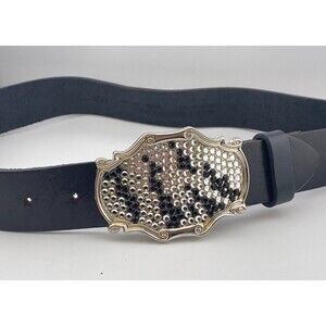 Vtg LEATHEROCK Western Belt Sz 30 Rhinestone Buckle Spain Cowgirl Leather USA